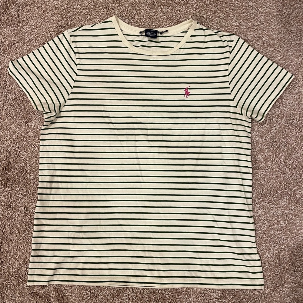 Ralph Lauren green and white stripe knit tee T shirt size xl